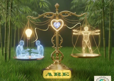 Simbolo ufficiale dell’Accordo Rivoluzionario Etico (ARE), rappresentato da una bilancia con cuore centrale, connessione umana, conoscenza e armonia etica, fondamento del progetto Tessitori di Idee